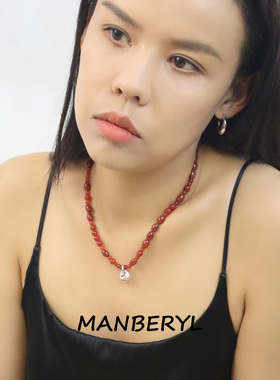 MANBERYL漫宝琳复古红玛瑙锁骨链女项链简约时尚轻奢秋冬季毛衣链