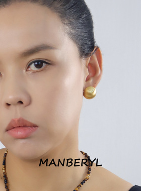 MANBERYL漫宝琳 半球拉丝耳钉女高级感耳环设计感金色925银针耳饰