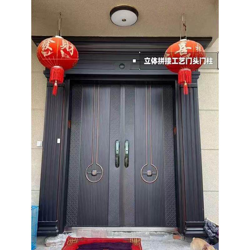 豪华别墅大门防爆铸铝门双开四开入户防盗门彷铜门锌合金彷铸铝门
