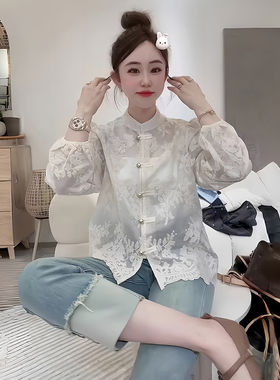 新中式国风蕾丝刺绣白色衬衫上衣女款春装2026新款小个子衬衣小衫