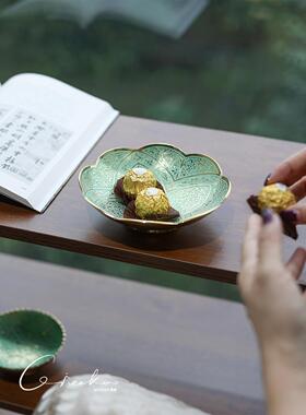 车口之家印度进口黄铜浮雕小吃茶碗果盘入口客厅储物托盘托盘装饰