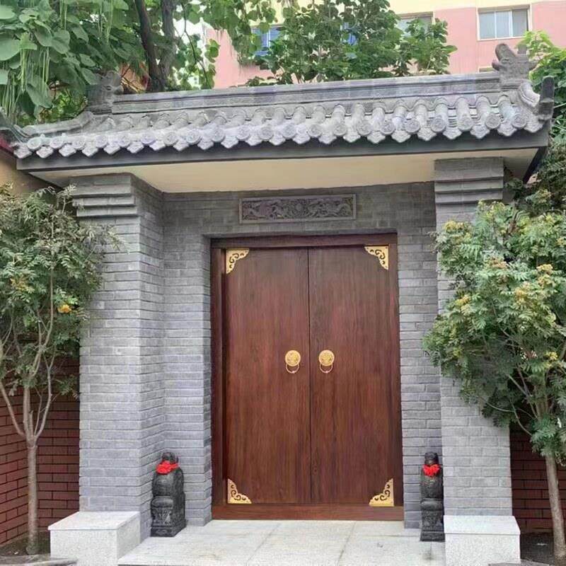 中式彷古实木庭院大门 老木匠双开榆木进户门 中山制中式别墅木门