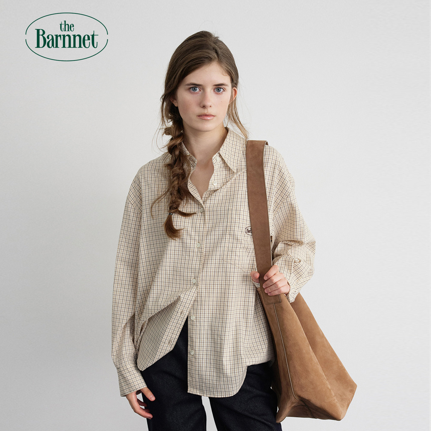The Barnnet26秋冬新款复古黄调格纹衬衫松弛感休闲风女纯棉长袖