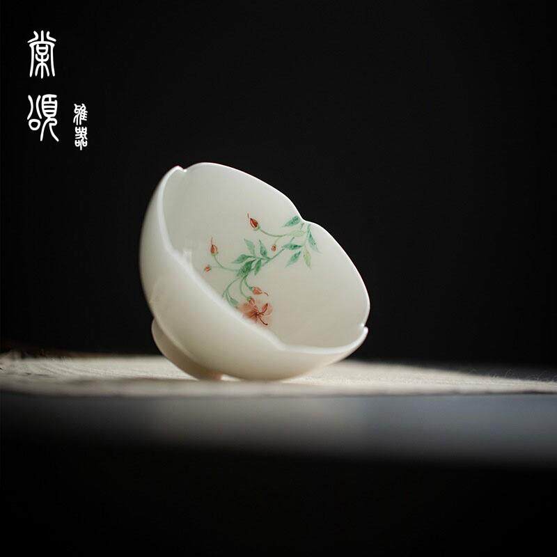 棠颂丨景德镇手绘茶杯手工花口品茗杯功夫茶具陶瓷主人杯家用单杯