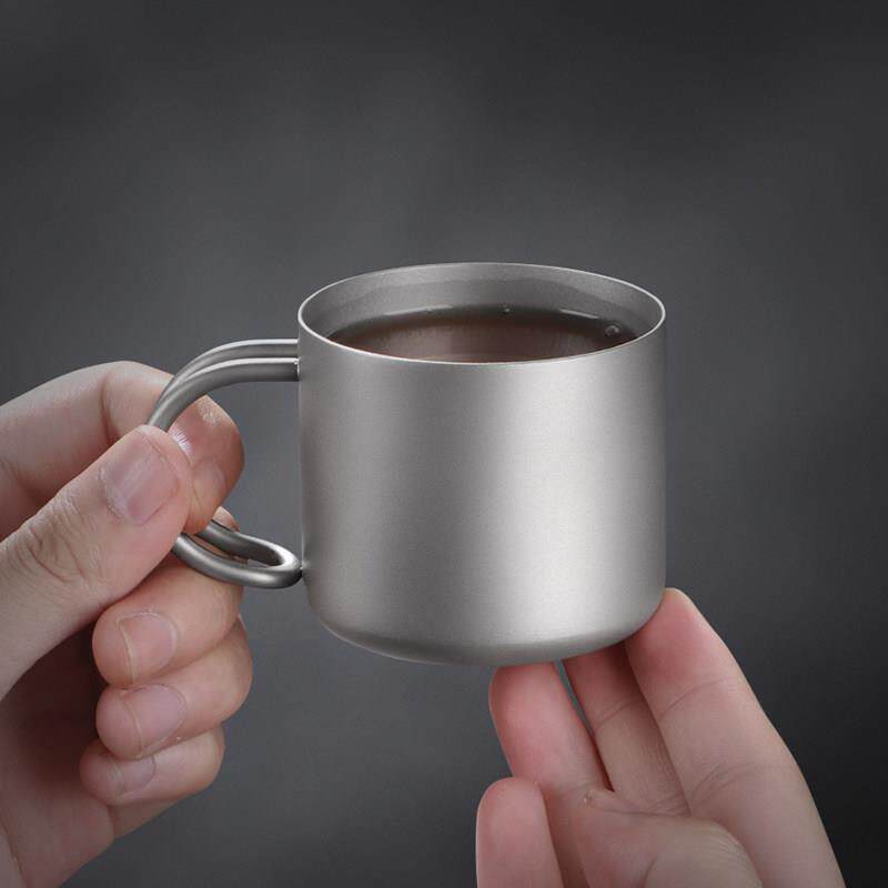 纯钛小茶杯带把手双层单个主人杯套装钛合金功夫茶具配件白酒杯子