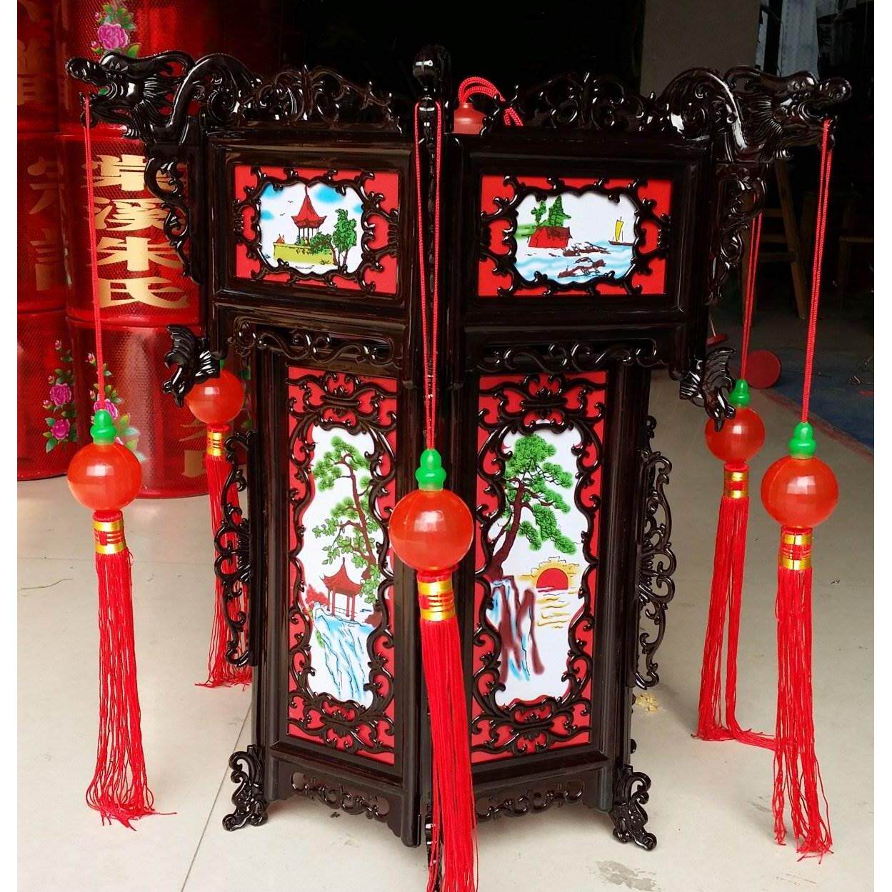 彷古塑料宫灯中秋庆典宫廷春节日中式彷红木大红灯笼防水广告吊灯