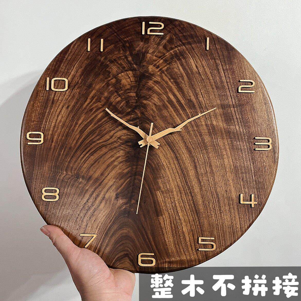 黑胡桃钟表挂钟客厅家用装饰简约石英钟中式挂表实木静音原木时钟