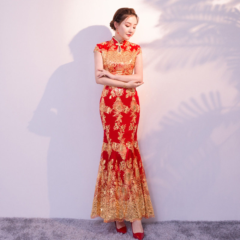 2026新款新娘中式嫁衣修身显瘦结婚敬酒服鱼尾改良旗袍裙长款