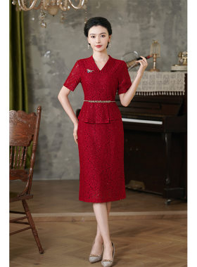 2026新款妈妈装旗袍婚宴礼服礼服款喜婆婆结婚婚礼连衣裙喜服蕾丝