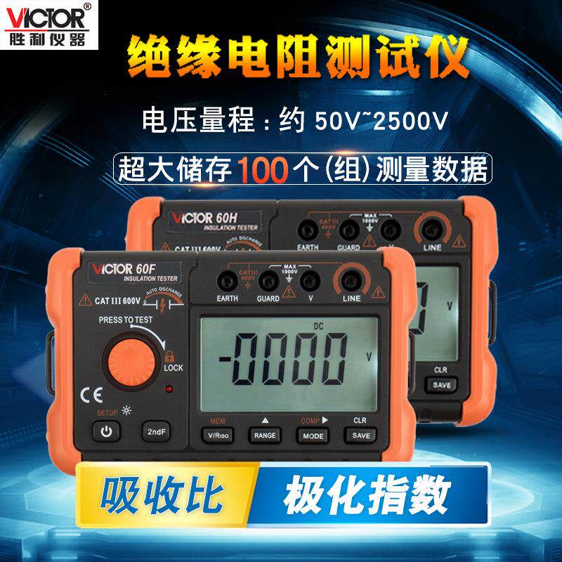 胜利VC60F/60H 数字绝缘电阻测试仪内阻表面万用表兆欧表电子摇表