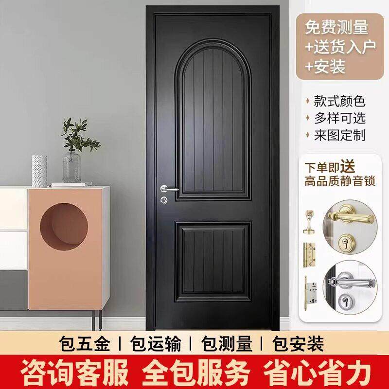 定制法式实木烤漆门卧室门房间门室内门实木复合门复古扣线静音门