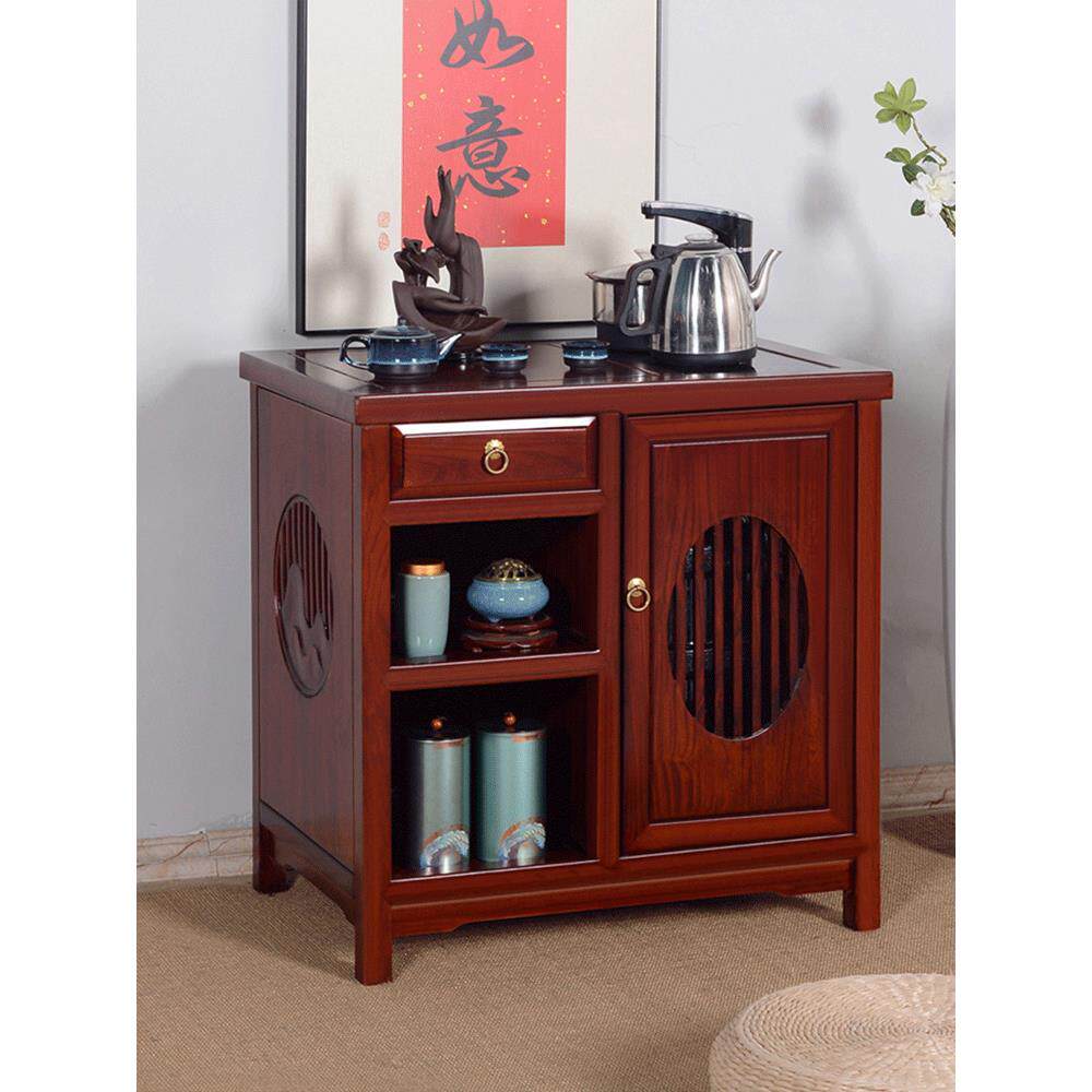 实木茶柜办公高端餐具柜老榆树收纳柜侧柜功夫茶几带门茶几