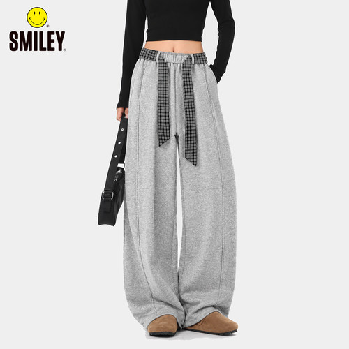 SMILEY秋冬高腰格纹宽松休闲裤
