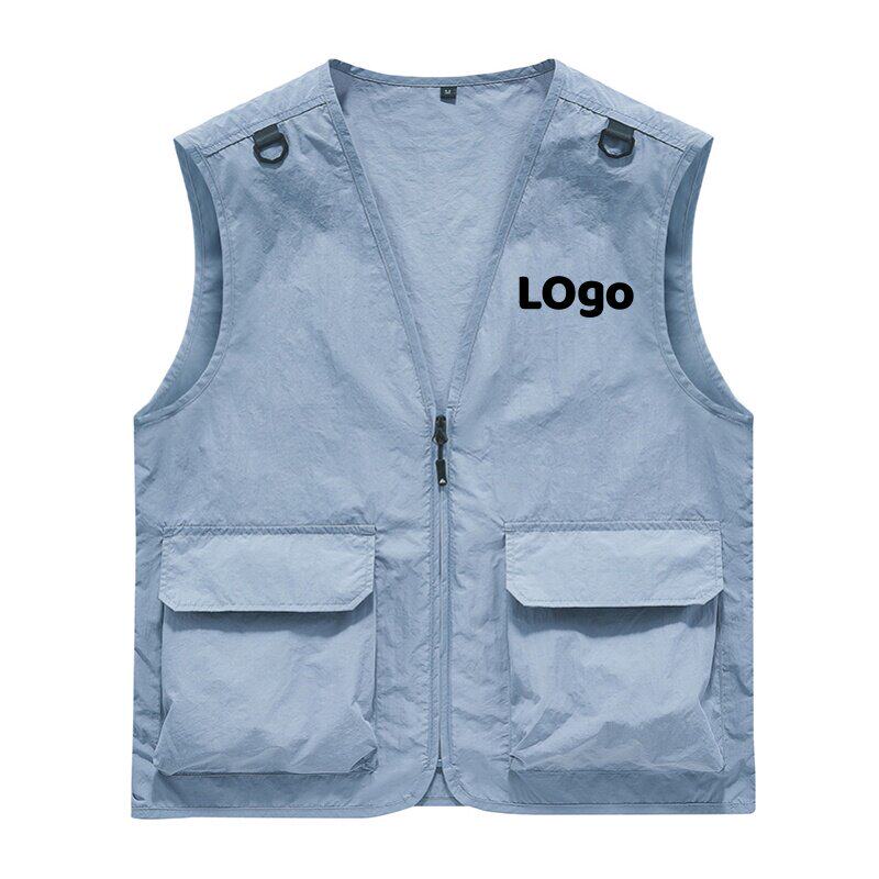 夏季超薄款工装风多口袋马甲男女户外工作服拉炼背心定制logo印字