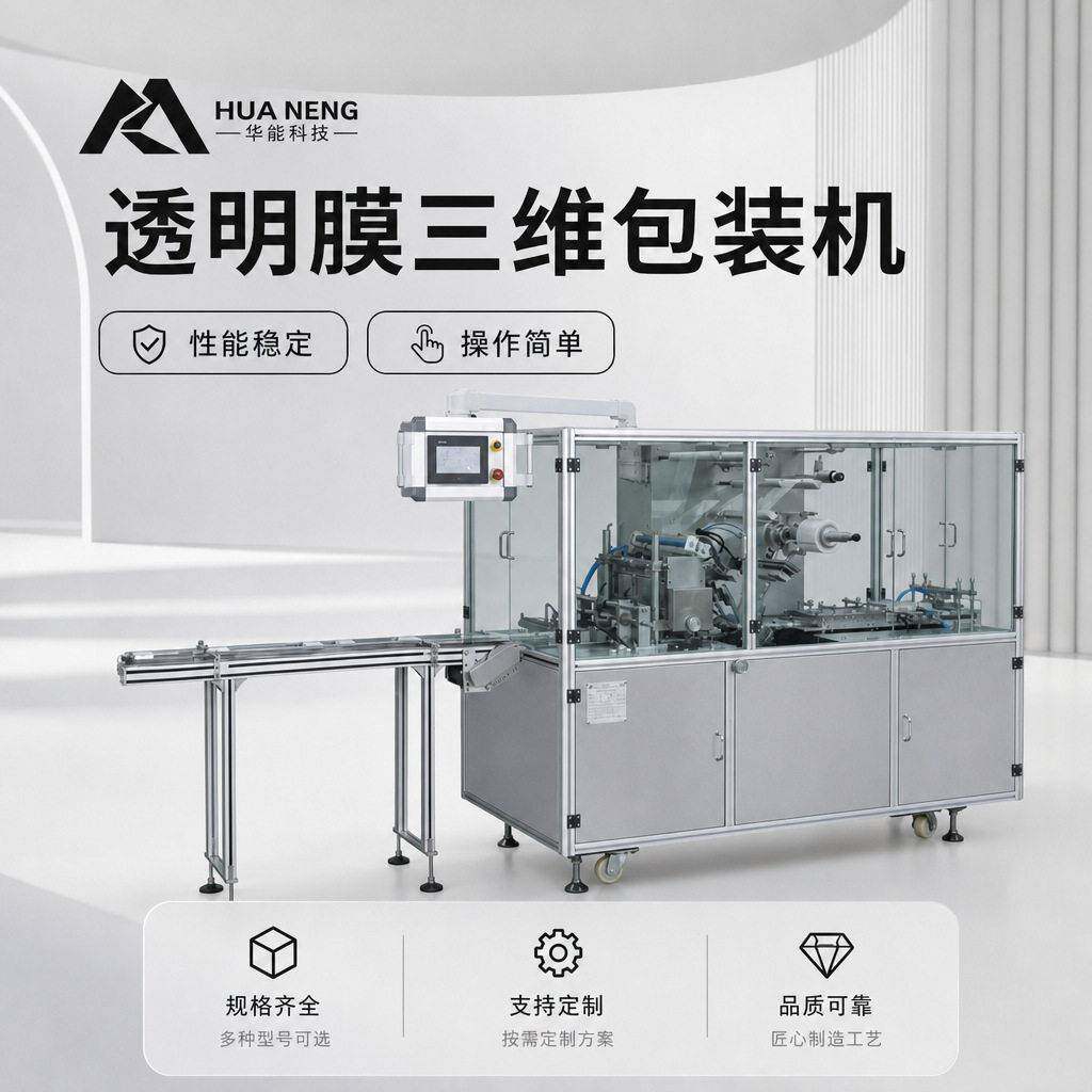 三维透明膜包装机茶叶糕点礼盒全自动覆膜烟包机食品裹包设备工厂