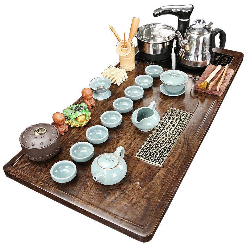 功夫茶具套装家用全自动茶台电茶炉一体实木茶盘排水式轻奢小茶海