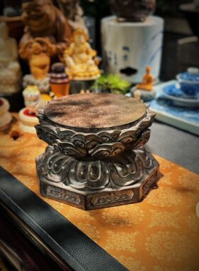 复古莲花纹仿青石佛像底座摆件盆栽底座鱼缸六边形底座造景装饰