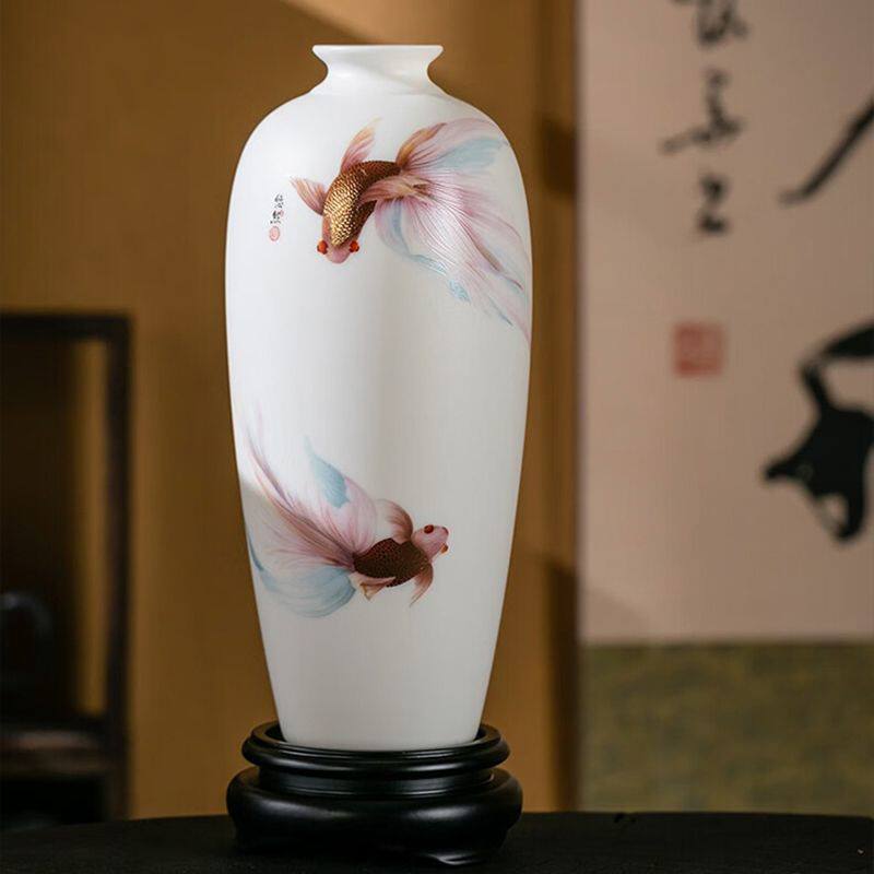 黄旭东羊脂玉瓷花瓶轻奢高档陶瓷新中式客厅酒柜书房装饰摆件
