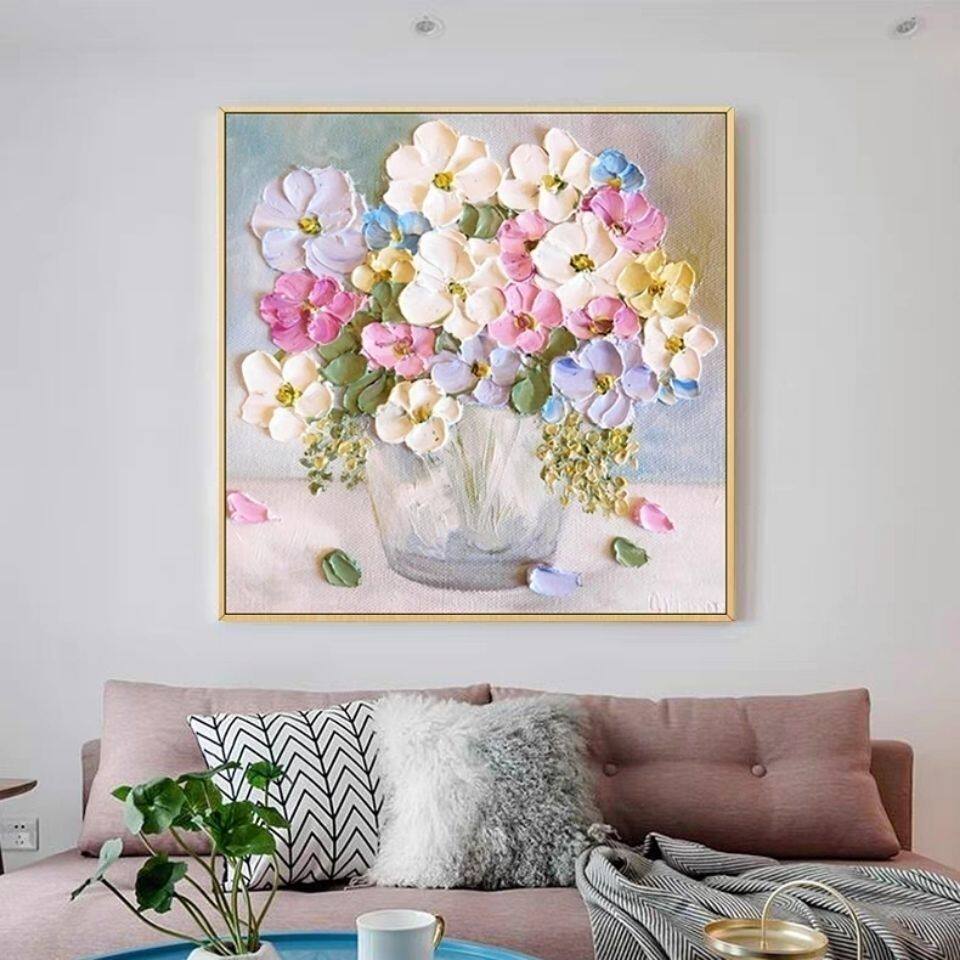 纯手工客厅油画花开富贵餐厅立体刀画玄关轻奢简约抽象花卉装饰画
