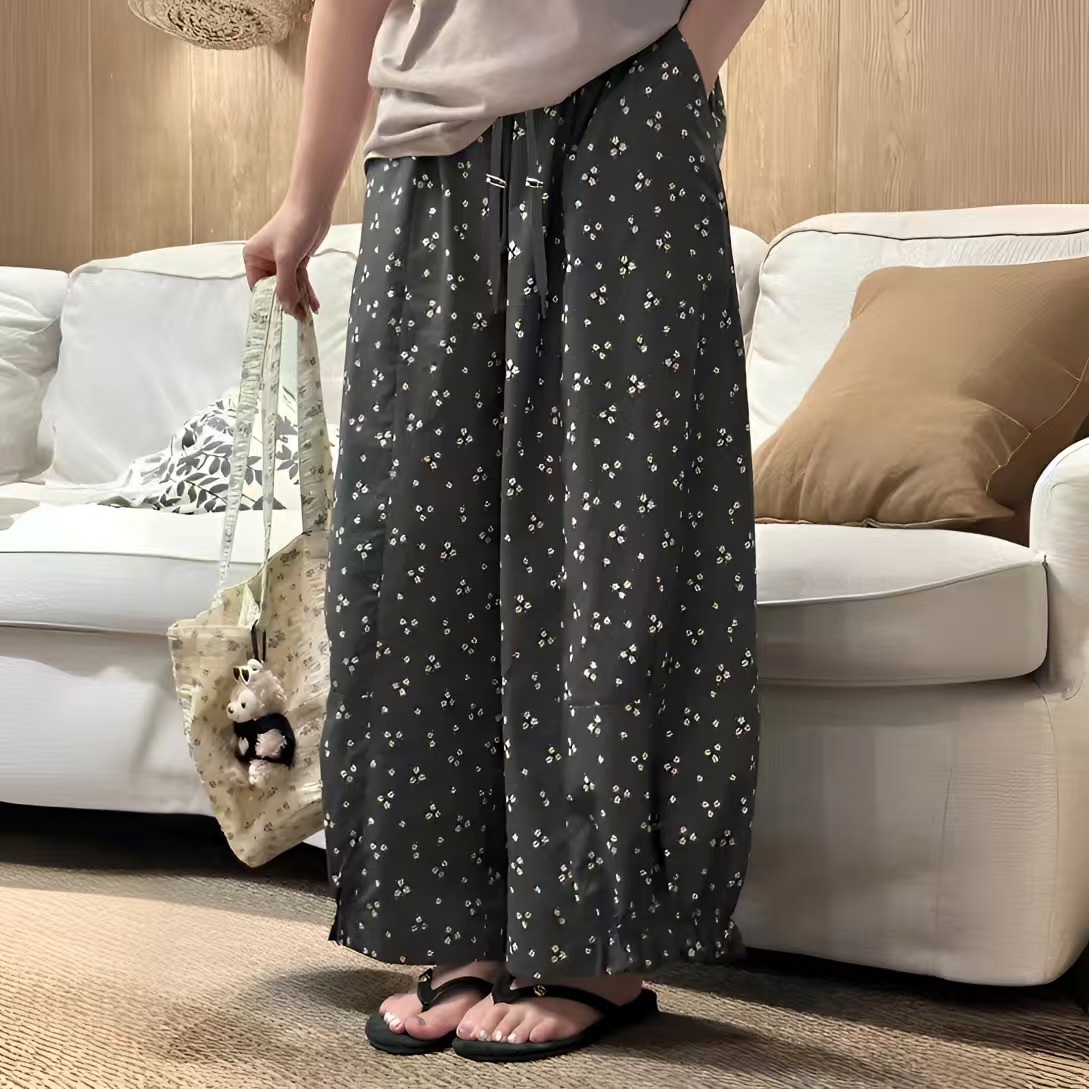 孕妇阔腿裤2025夏季薄款碎花休闲抽绳灯笼裤夏天宽松设计感九分裤