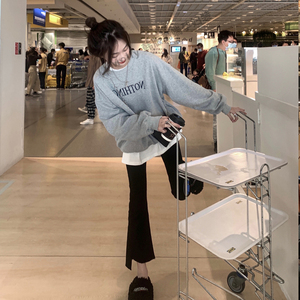 孕妇高弹韩国棉春秋款托腹裤休闲裤微喇叭裤毛边外穿裤子时尚微喇