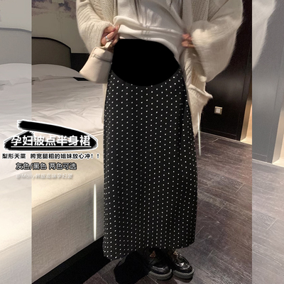 孕妇直筒波点毛呢半身裙一步裙