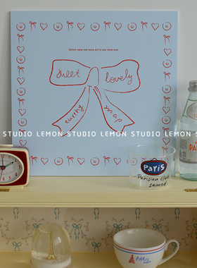 韩国可爱蓝色蝴蝶结无框墙面挂画店铺桌面装饰背景板ins拍照道具