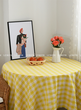 ins风黄色格子桌布餐布美食装饰摆拍拍摄道具复古网红拍照背景布