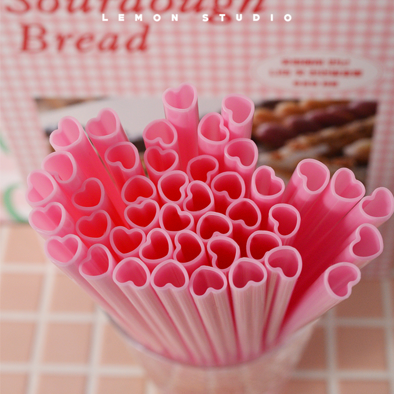 塑料心形粉色红色长吸管独立包装