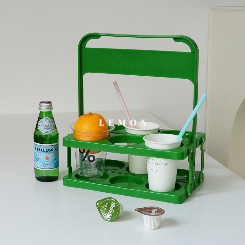 纯色彩色塑料收纳架折叠饮料提篮