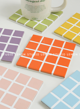 韩国ins博主手工制彩色马赛克陶瓷砖方形杯垫隔热垫摆件拍摄道具