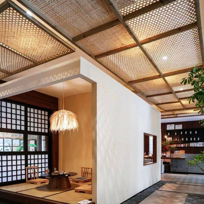 镂空竹编竹席吊顶隔断屏风装饰民宿饭店餐厅复古碳化手工编织席子