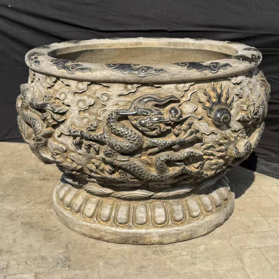 鱼缸石雕花盆鱼盆养鱼缸青石庭院荷花缸复古怀旧门海大个石盆水缸