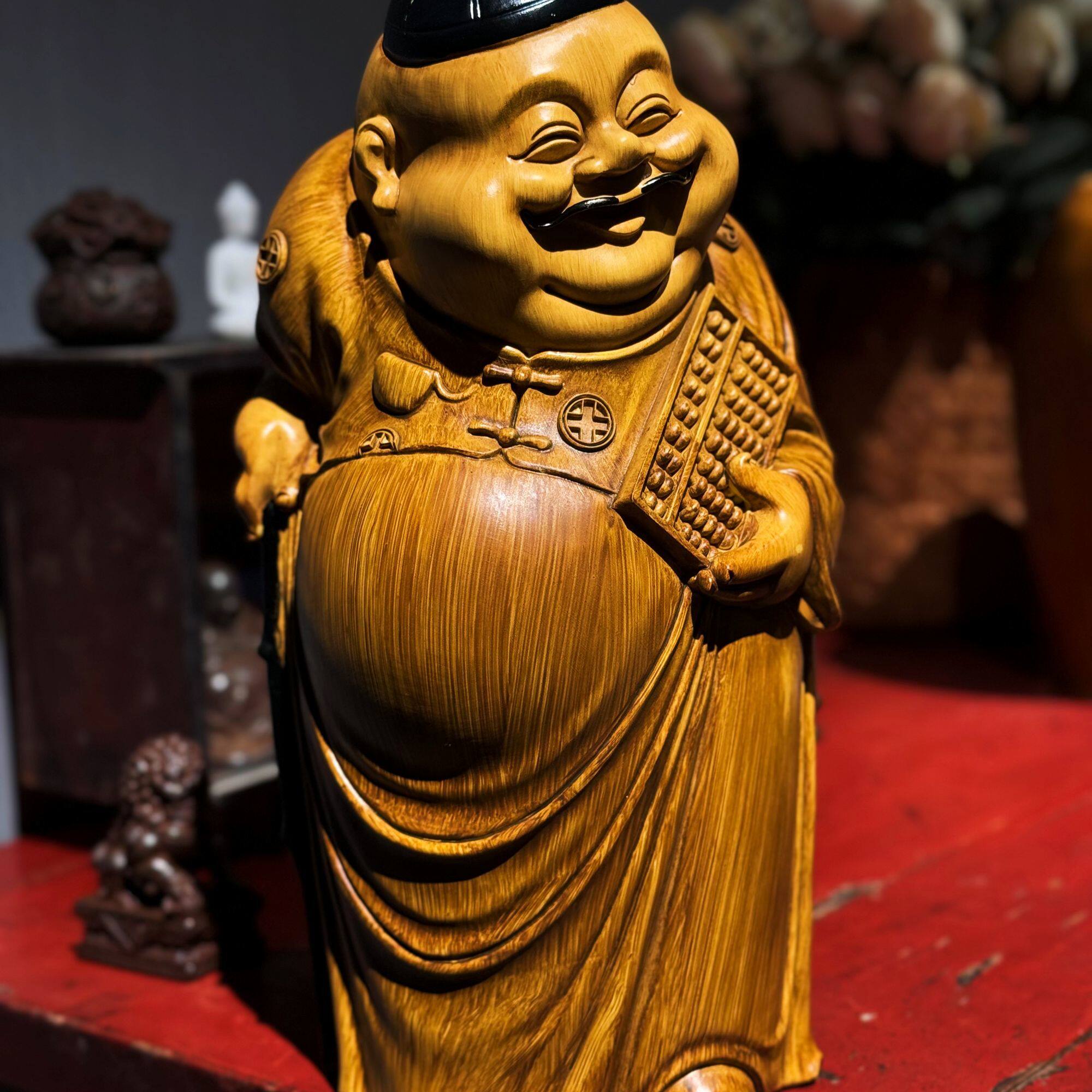 中式地主老爷摆件高档仿竹根木雕人物雕塑客厅玄关茶室装饰工艺品