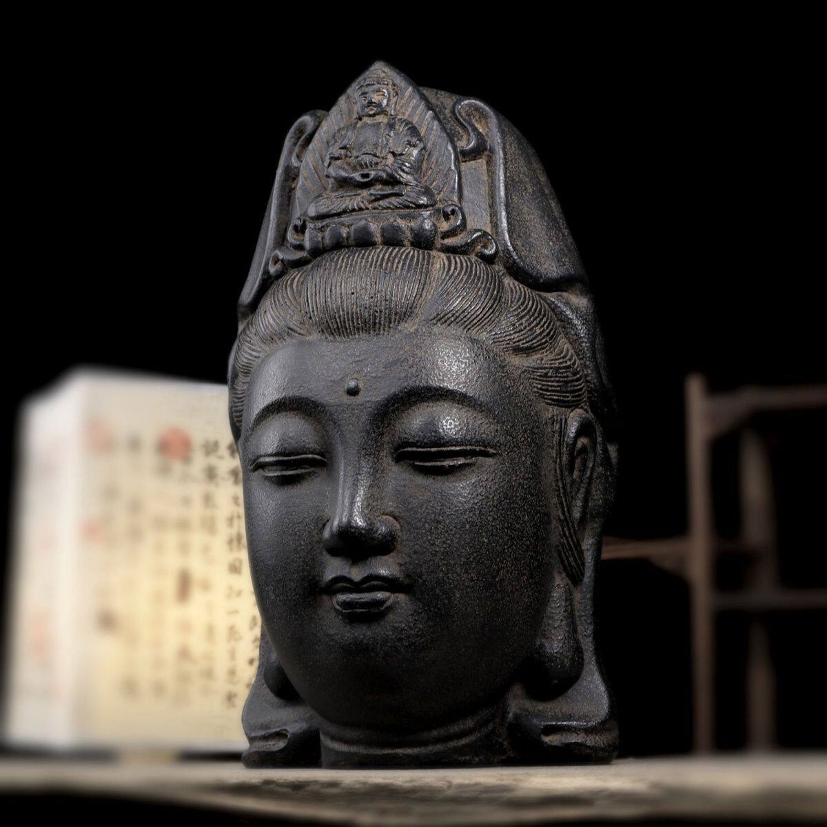 中式仿古做旧禅意佛首茶室玄关客厅酒柜软装饰摆件 - 观音佛首
