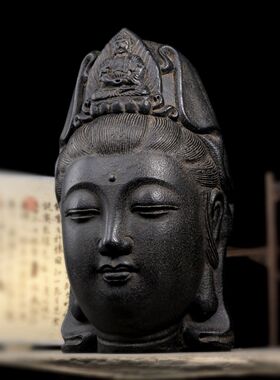 中式仿古做旧禅意佛首茶室玄关客厅酒柜软装饰摆件 - 观音佛首