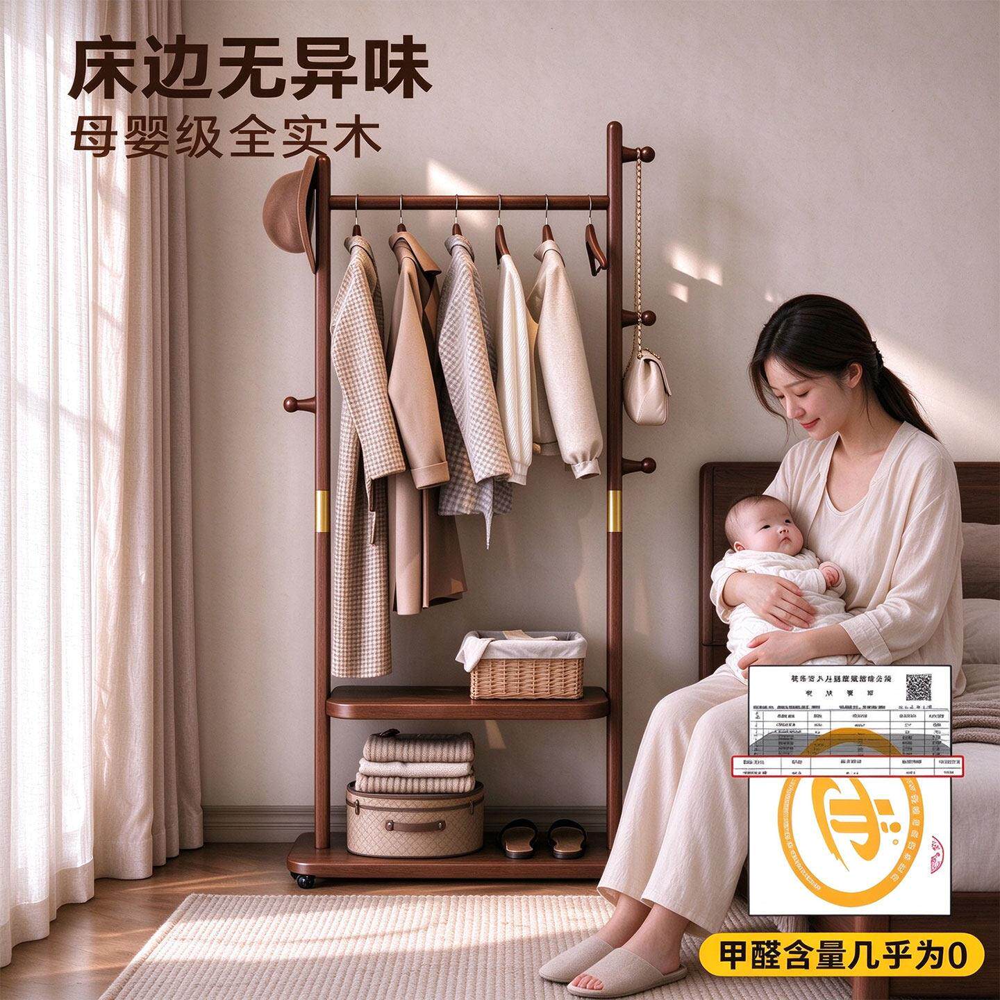 卧室挂衣放架收gy10055实木衣帽架床晚上衣服神器不占空间次净衣