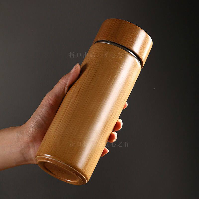 新款大容量竹保温杯水杯泡茶竹节水杯不锈钢杯男士便携紫砂杯雕刻