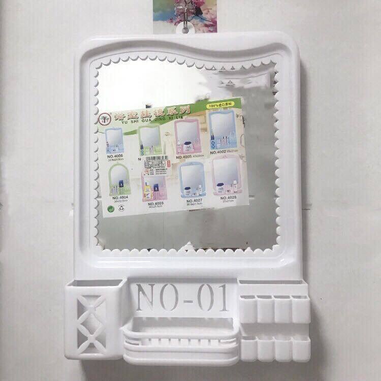 家用镜子壁挂浴室卫生间创意化妆梳妆穿衣镜放牙刷置物镜塑料厕所