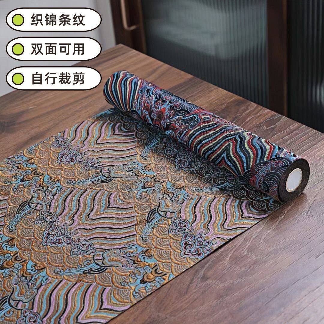 织锦缎茶席空间陈设茶室桌布桌旗禅意茶桌布长条中国风桌旗海水纹