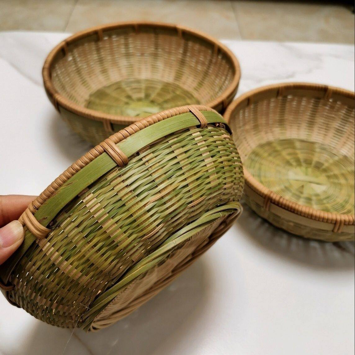 竹编收纳编织竹制品圆形沥水簸箕鸡蛋竹篮馒头水果篮家用洗菜竹筐