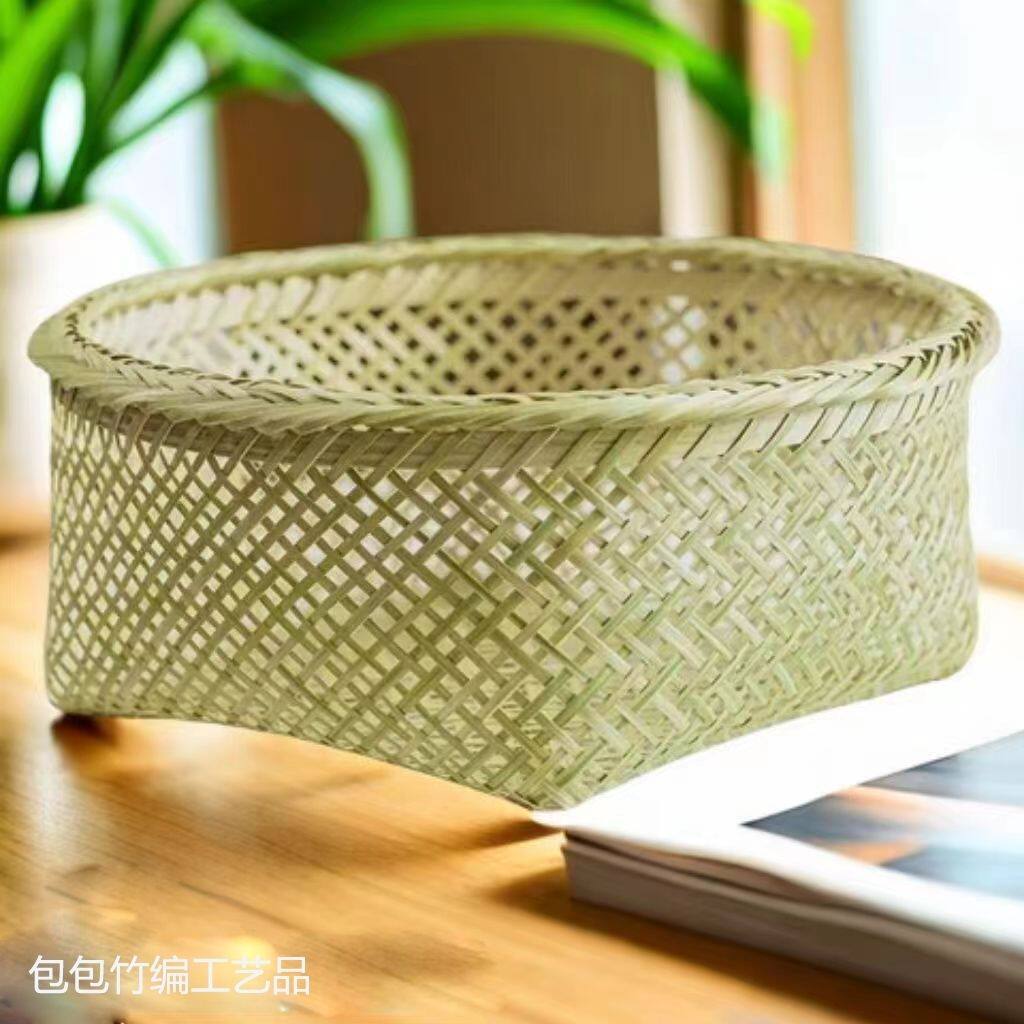 手工编织家用竹编制品圆形水果篮适用客厅厨房收纳
