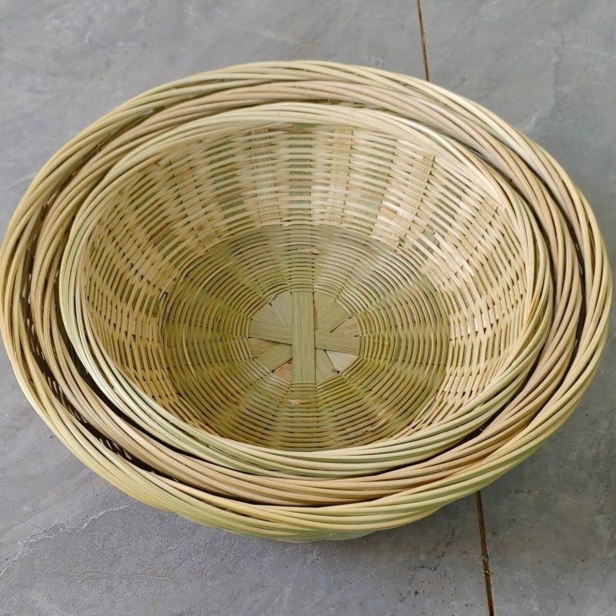竹制品馒头筐圆形竹编篮、竹篾筐、竹编篮储物篮竹篮家用收纳筐