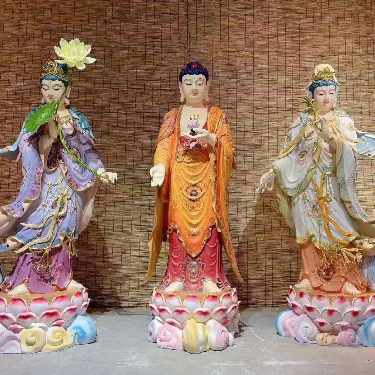 西方三圣菩萨阿弥陀佛神像佛像大势供奉树脂寺庙大型铜像真身