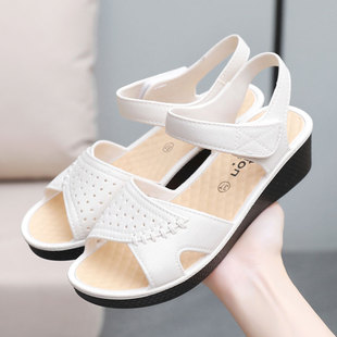 凉鞋女外穿夏季厚底工作鞋纱厂车间防滑软底沙滩鞋中跟女士凉拖鞋