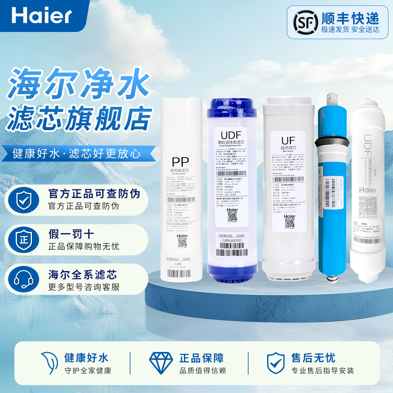 海尔净水器滤芯HRO5011A-5B/5D滤芯套装,UF超滤,RO膜滤芯