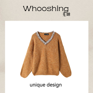 芜婞Whooshing「叙旧」   百搭时尚花边套头毛衣WX105Z075