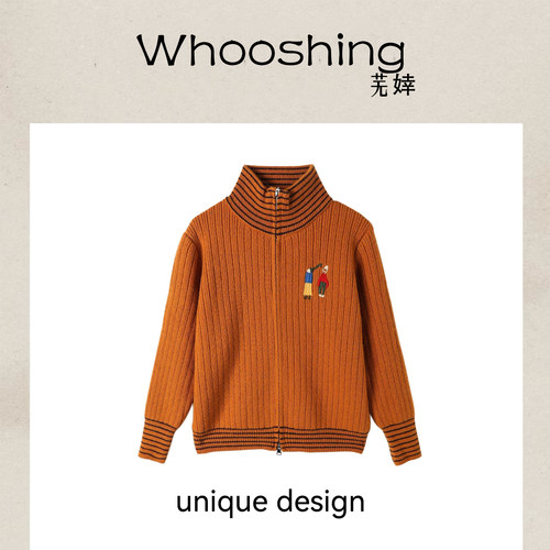 芜婞Whooshing「海棠醉日」   时尚个性刺绣百搭毛衣WX105D071