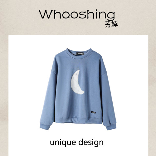 芜婞Whooshing「雾蓝心事」  个性月亮套头上衣WX105J060