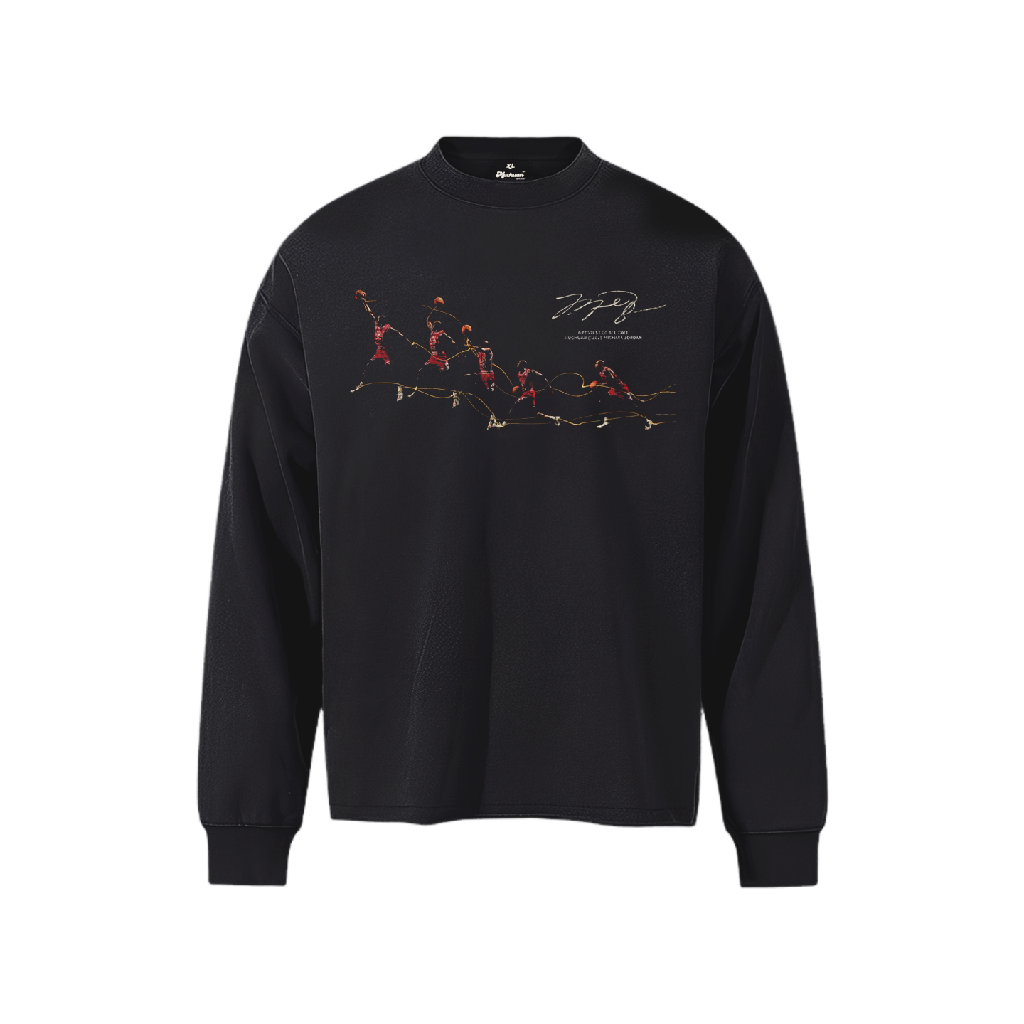 MUC飞人MJ球星印花长袖T恤美式高街重磅做旧复古篮球运动连帽卫衣